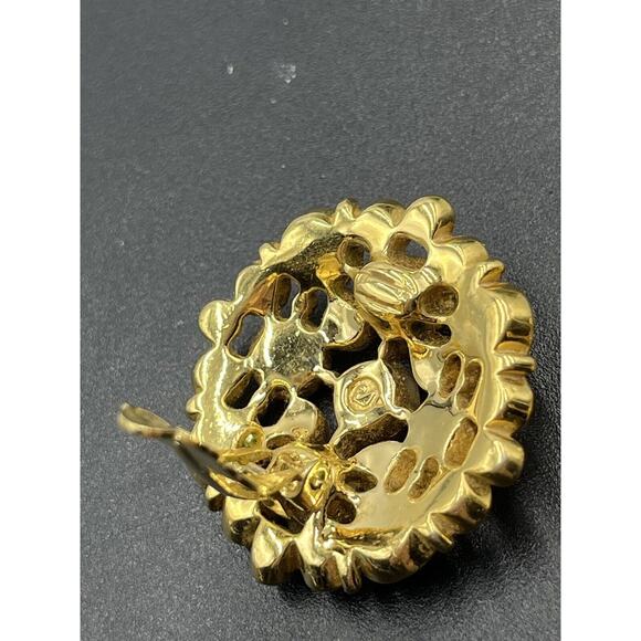 SWAROVSKI Swan Vintage Large Round Black, Clear Crystal Gold Tone Clip Earrings - Picture 11 of 16